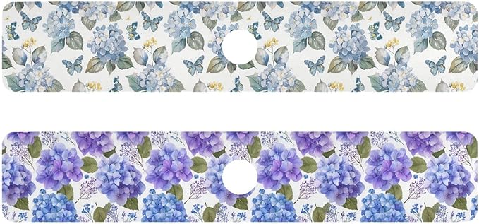 Blue Hydrangea Butterfly Herb Kitchen Sink Splash Guard Sink Faucet Mat Faucet Handle Drip Catcher Drain Mats for Kitchen Bathroom Countertop Absorbent Dish Drying Pad 2Pack