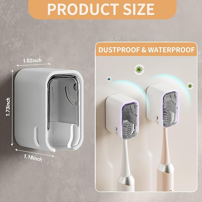 Wall Mounted Toothbrush Holders for Bathroom,Strong Self Adhesive Tooth Brush Holder with Cover, Toothbrush Heads Organizer for Family, 2 Pcs