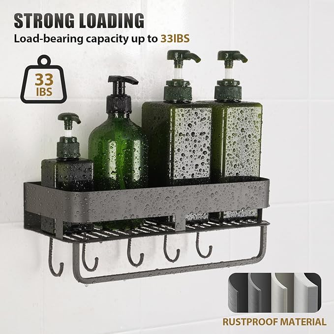 CIBOTIES Shower Caddy, 11.8 inch Stainless Steel Shower Shelves for Inside Shower with Hooks & Towel Bar - Space-Saving Bathroom Organizers and Storage for Showers, Kitchens