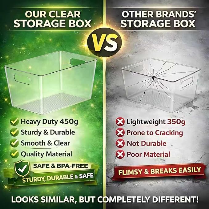 Joymeezo Set of 8 Clear Plastic Storage Bins, 6 Large +2 Small Pantry Organizers and Storage Containers for Kitchen Organization, Home Storage Essentials for Office, Closet, Garage, Freezer& Bathroom