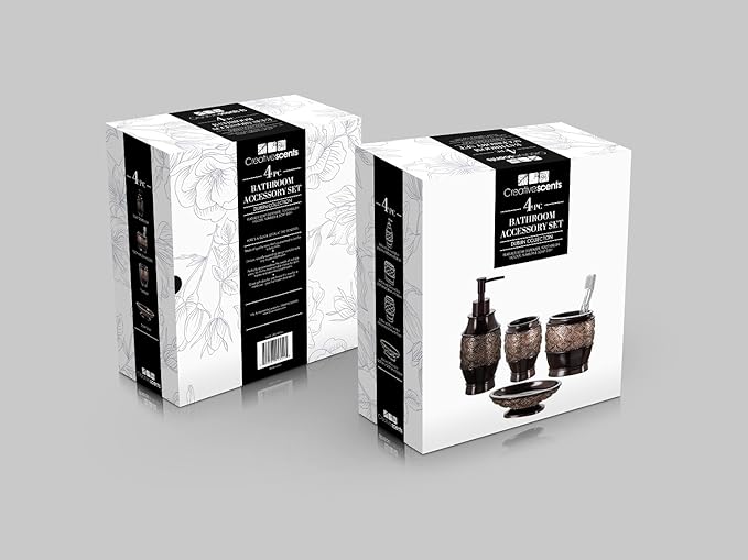Creative Scents Dublin Brown Bathroom Accessories Set Complete - 4 Pc. Bathroom Sets Accessories, Luxury Bathroom Accessory Set - Soap Dispenser, Soap Dish, Tumbler & Toothbrush Holder Set