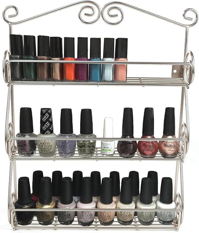 FitWell Scroll Wall Mount Spice Rack, 3-Tier, Traditional Spice Rack Cabinet & Kitchen, Beauty & Nail Polish Organizer for Bathroom, Scroll Wall-Mounted (Satin Nickel)