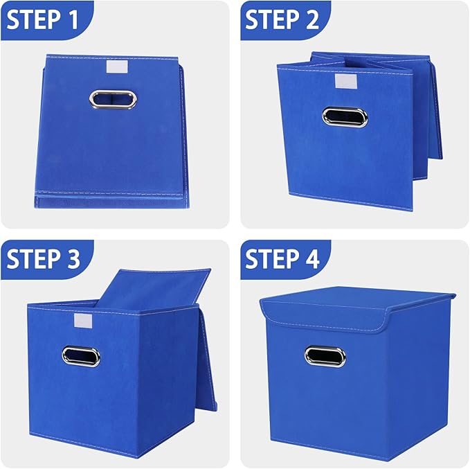Closet Organizers Fabric Storage Bins With Lids Collapsible Cube Storage Organizer Basket With Handles,Storage Boxes for Clothes Storage,Office,Laundry,Shelves,6 Pack,（Dark Blue）
