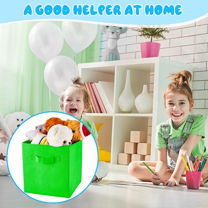 Yinder 12 Pcs Cube Storage Bin 11'' Storage Bins for Room Decor Colorful Bins Foldable Baskets for Nursery Organizer Boxes Fabric Boxes (Sky Blue, Green, Yellow, Dark Blue)