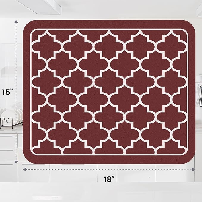 WISELIFE Dish Drying Mat Super Absorbent Drying Mat Large Dish Drying Mats for Kitchen Counter Easy Clean Dish Mat Kitchen Drying Mat15"x 18" Stylish Red