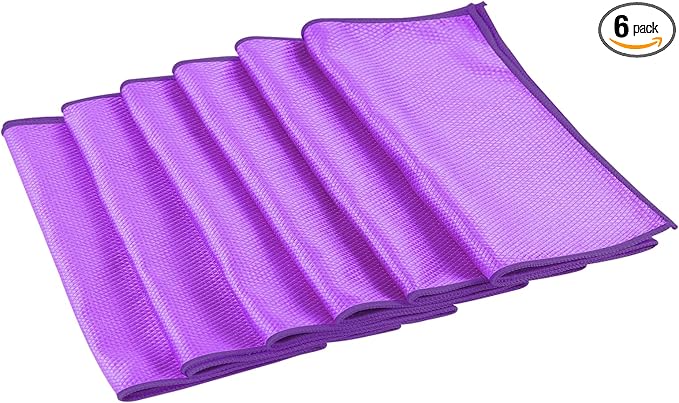 6PCS Microfiber Glass Cleaning Cloth, 12"×24" Fish Scale Cloth for Car Glass & Window Cleaning, Lint-Free Streak-Free, Multi-Purpose Mirror Washing Towels, Car Cleaning Supplies (Purple)