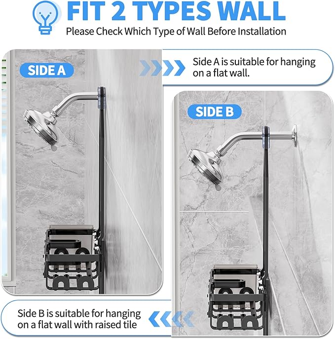 Aluminum Shower Caddy Hanging, Never Rust Shower Organizer- 4 Levels with adjustable Height 10 Hooks for Razor/Sponge - Rack with Soap Basket (Black-1)