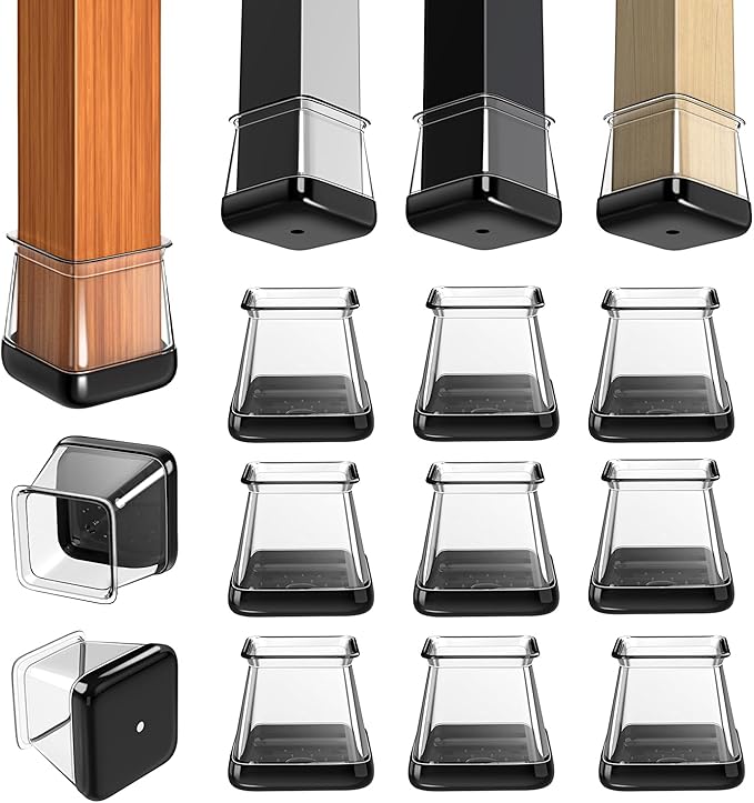 Chair Leg Floor Protectors Furniture Sliders for Hardwood Floors and Carpet Silicone Non Slip Reduce Noise 28 Pcs Clear Square XL Fit:1-1/2" ~ 1-3/4"