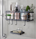 KINCMAX Premium Shower Caddy - Self Adhesive Shower Shelf with 4 Hooks - No Drill Large Capacity Stainless Steel Rack - Aesthetic Organizer for Bathroom Wall Decor - Black