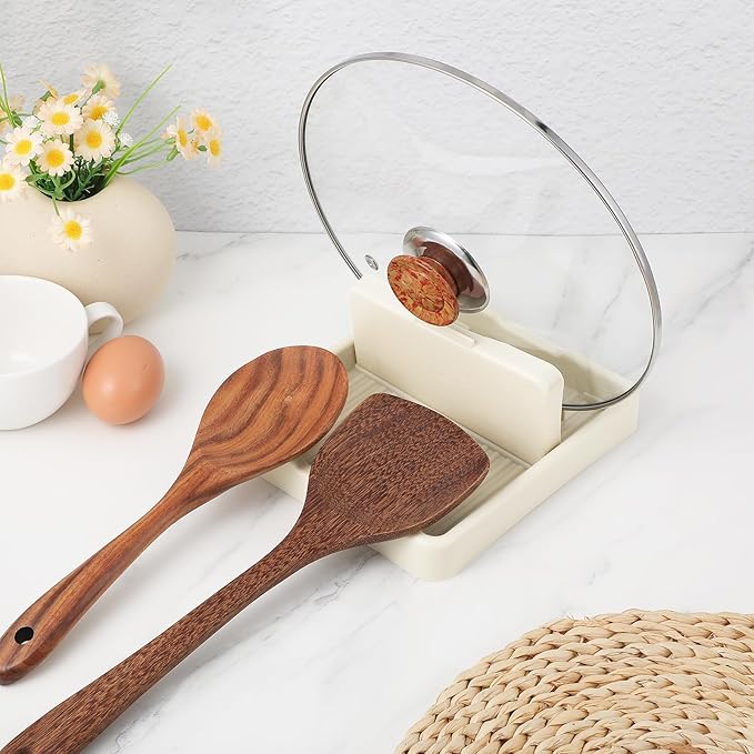 Spoon Rest with Lid Holder Pot Lid Holder Lid and Spoon Rest Holder for Kitchen Counter Foldable Pan Lid Organizer Stand Perfect for Placing Spoons Pot lids Kitchen Gadgets Cooking Accessories