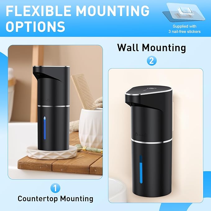 Automatic Soap Dispenser,Touchless Hand Wall Mount Rechargeable 3 Gear Adjustable Electric Soap Dispenser 350ml with Infrared Motion Sensor for Bathroom,Kitchen,Office, Black Gel