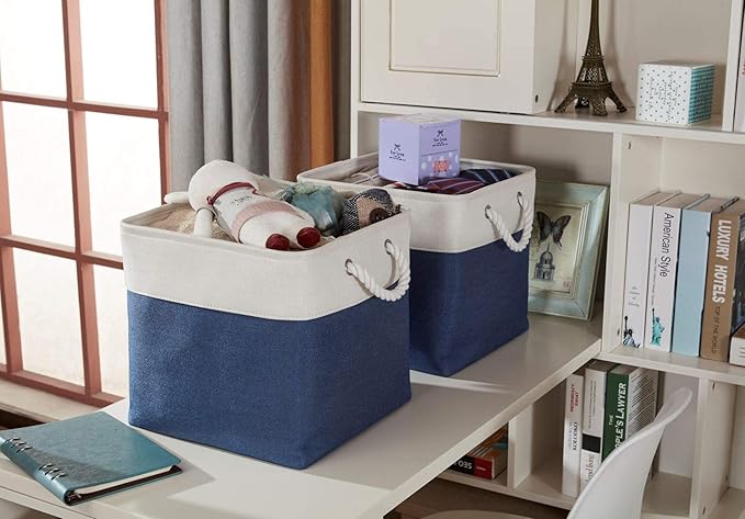 DECOMOMO Cube Storage Bins 13x13 Storage Cubes for Toys, Shelves, Closet and Cube Organizer (Navy Blue & White, 3 Pack)