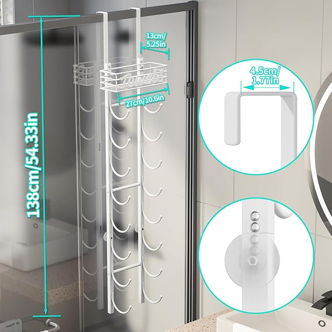 HapiRm Towel Racks for Bathroom Storage - 9 Tier Over The Door & Wall Mount Rolled Towel Storage Organizer Holder with Metal Shelf Basket for Small Bathroom, Camper, Rv - White, Patented