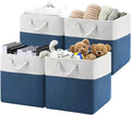 13x13x13 Cube Storage Bins,4 Pack Large Foldable Fabric Storage Cubes with Handles for Organizing Home, Closet, Shelf, Office(White&Blue)