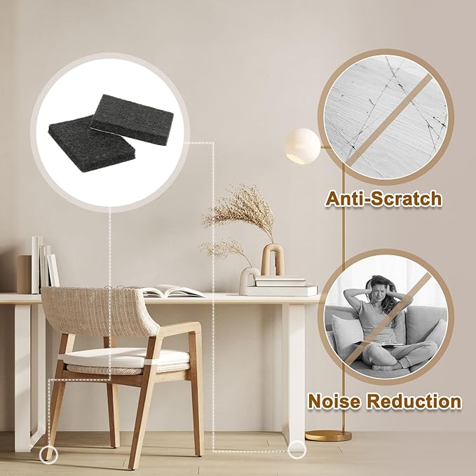 uxcell Felt Furniture Pads, 48Pcs 1.57" x 1.1" Adhesive Backed Felt Non-Slip Anti-Scratch Chair Leg Protectors for Protecting Hardwood Floor, Black