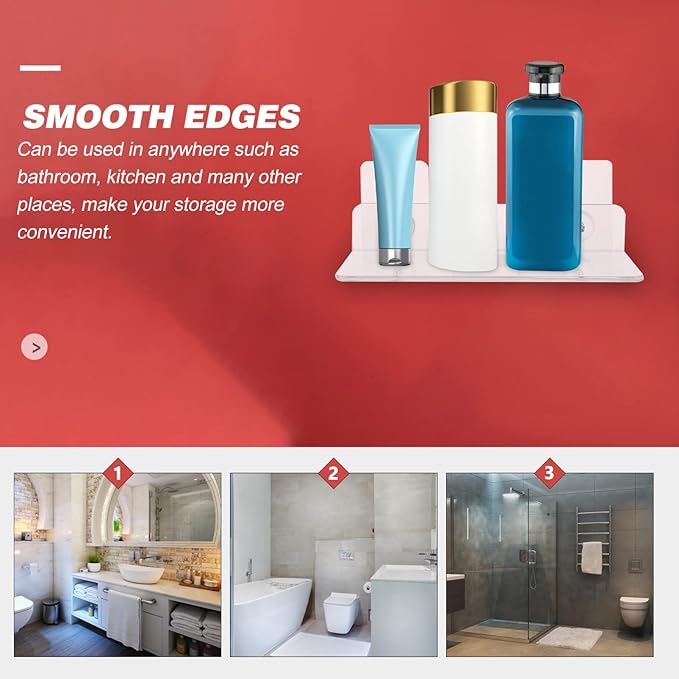 Shower Caddy Adhesive Shower Organizer: 2 Pcs Shower Shelf Wall Mounted, Bathroom Floating Shelf Clear Acrylic Shower Organizer No Drilling Shower Racks for Shampoo, Body Wash, Soap