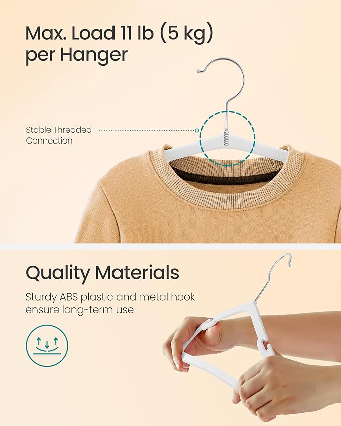 SONGMICS Baby Hangers 50 Pack, 11 x 6.9 Inches, Non-Slip Velvet Kids Hangers for Closet, Space-Saving, Wide Shoulder Notches, Cloud White UCRF037W01