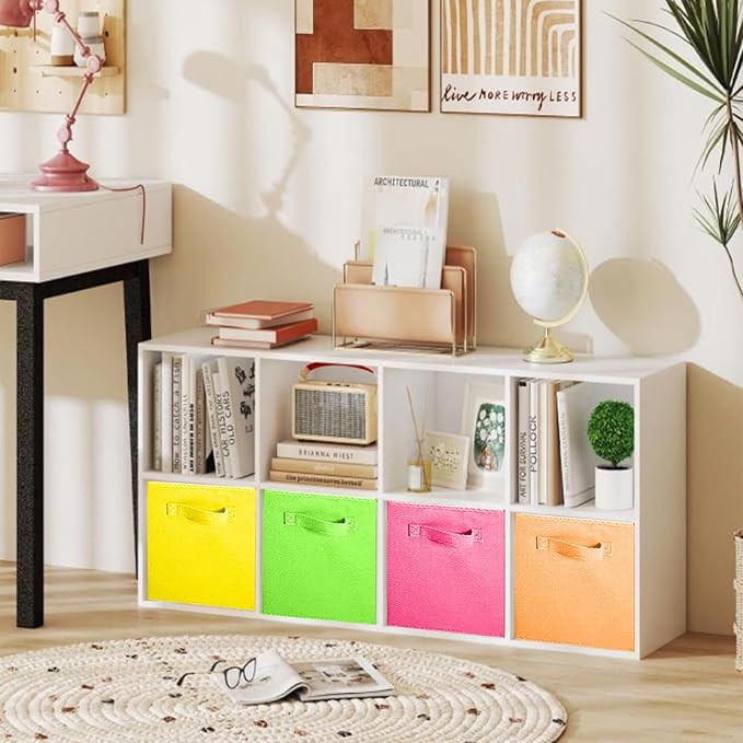ShellKingdom Storage Bins, Foldable Fabric Storage Cubes And Cloth Storage Organizer Drawer For Closet And Toys, 8 Pack (Orange+Yellow+Fuchsia+Grass Green)