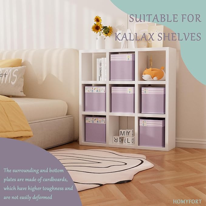 homyfort 11x11 Inch Storage Cube Bins, Fabric Cube Storage Organizer Baskets Box with Handles for Organizing Clothes, Toys, in Pantry, Closet Shelf, Nursery, Kids Room (Purple)