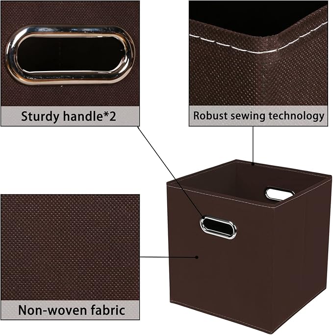 Fabric storage bins Cubes, Fabric Cube Organizer with Handle, Foldable Cube Bins for Cloth or Accessary Storage, 11x11x11, Set of 6, (Coffee)