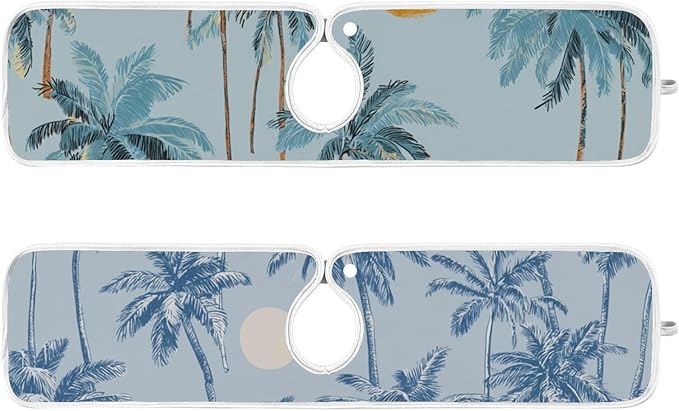 Sink Faucet Absorbing Mat Kitchen Sink Splash Guard Splash Faucet Drip Catcher for Bar RV Bathroom 2PCS 30x5.5in Blue Tropical Trees and Sun