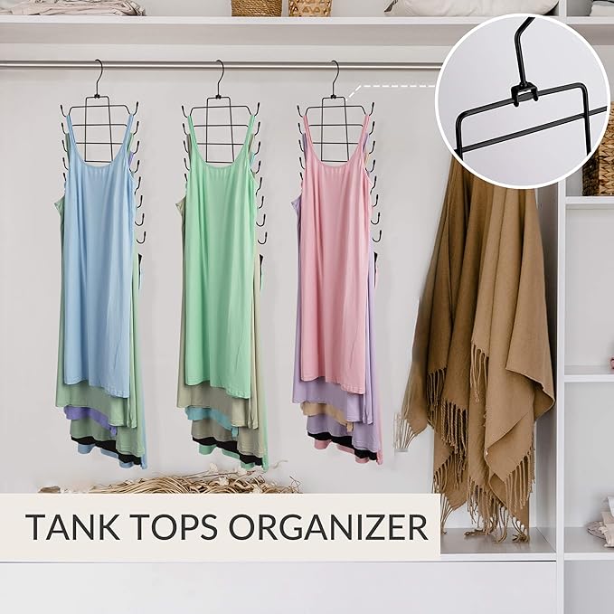 ZEDODIER 2 Pack Tank Top Hanger Space Saving, Bra Hangers for Closet Organizer, Hanging Bra Organizer Tank Tops Holder with 16 Hooks, Metal Closet Organizers and Storage Small Space Solutions, Black