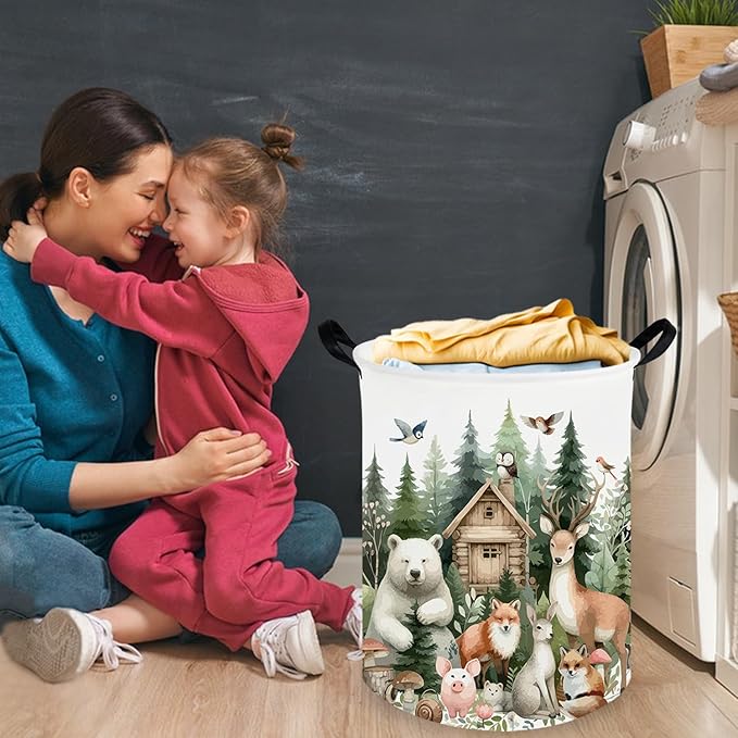Baby Laundry Hamper,Dirty Clothes Hamper for Boys and Girls,Toys Storage Bin Organizer Animal Room Decor,Waterproof storage box for kids bedroom,Gift Baskets(Forest animal)