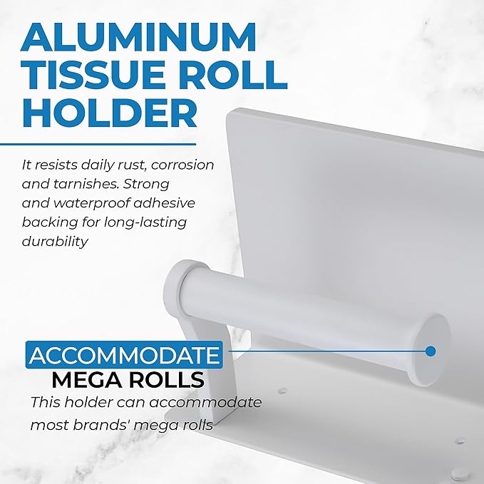 Homely Trove Toilet Paper Holder with Phone Shelf - Tissue Roll Holder Bathroom Storage Dispenser - Adhesive Toilet Paper Holder Wall Mount Bathroom Décor - Matte White