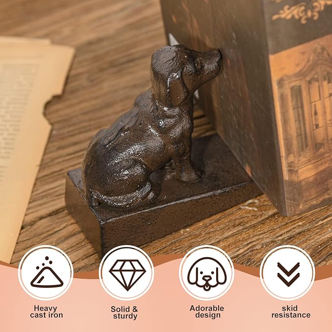 Sungmor Heavy Duty Cast Iron Dog Door Stops | Decorative Cute Animal Statue Metal Door Stopper Wedge with Non-Slip Mat | Solid & Antique Style Windproof Door Holder for Patio Yard Garden Farmhouse