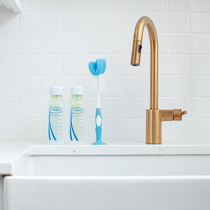 Dr. Brown's Reusable Sponge Baby Bottle Cleaning Brush with Suction Cup Stand,Scrubber and Nipple Cleaner,BPA-Free,Blue,(Pack of 12)