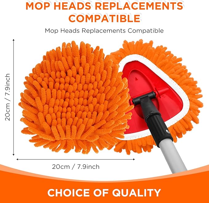 Baderke 3 Pack Chenille Mop Heads Replacements Compatible with 1 Tank System Chenille Duster Replacement Heads Microfiber Spin Mop Refill Pads Reusable Dust Refills for Floor Cleaning (Orange)