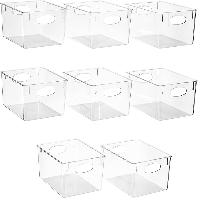 Sorbus Large Clear Plastic Storage Bins for Shelves, Clothes, with Handle - Clear Storage Bins, Drawer, Shelf, Closet, Pantry, Fridge, Freezer Organizer Bins, Closet Organizers and Storage (8 pack)
