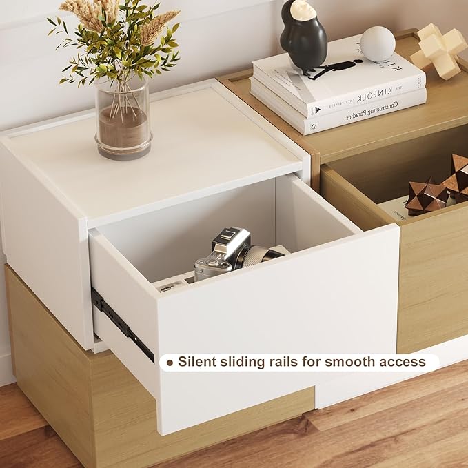 Stackable Storage Drawers, Wooden Drawer Storage Organizer, Modern Nightstands with Wooden Drawers, Small Storage Cabinet, Modular Design, Available in 2 Sizes for Versatile Use Grey Small