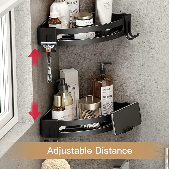 VOLPONE 3-Pack Black Triangle Shower Caddy, 3-Tier Corner Shelves, Rustproof Shower Storage Rack, Drill Free Wall Mount Shower Organizer, 40lbs Load Capacity