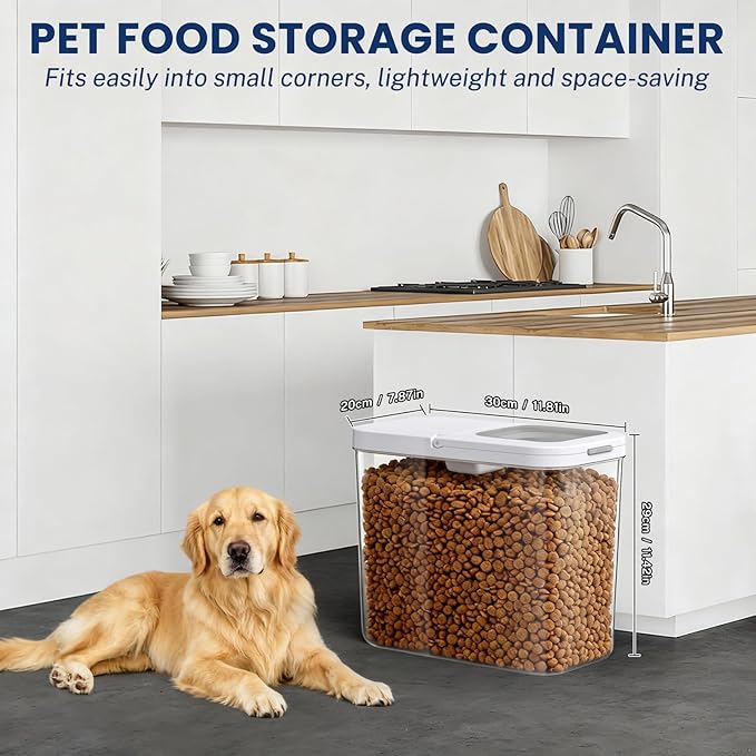 12 Lbs Airtight Dog Cat Food Storage Container and Dog Treat Containers BPA-Free, PET Clear Stackable Pet Storage Bin, 1-Cup Scoop, 1-Sponge cleaning brush, Pop Top, With handle, Easy Mobility
