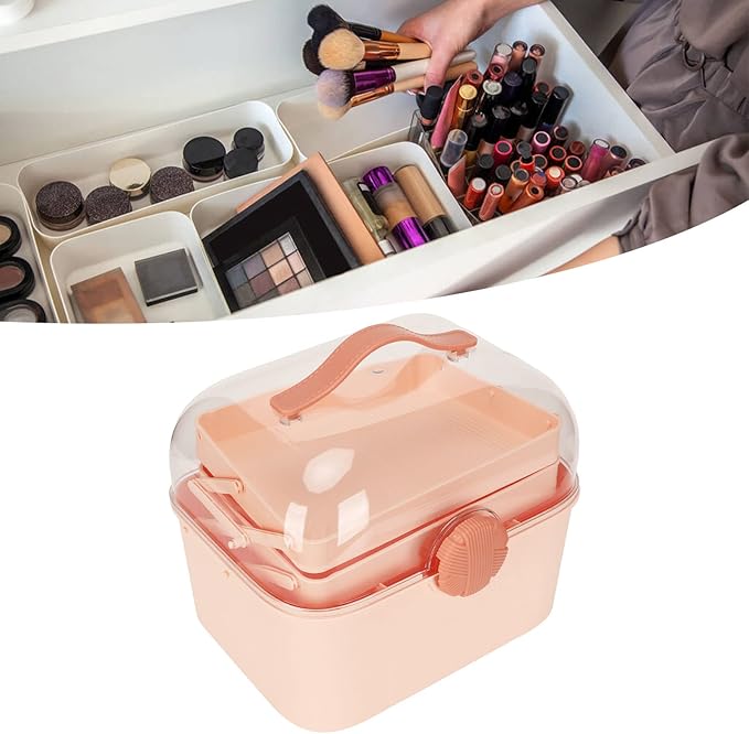 LOCADENCE 3 Layer Craft Organizer Storage Box, Transparent Sealed Dividing Storage Box, Portable Sewing Tackle Case Organizer with Handle for Home Office