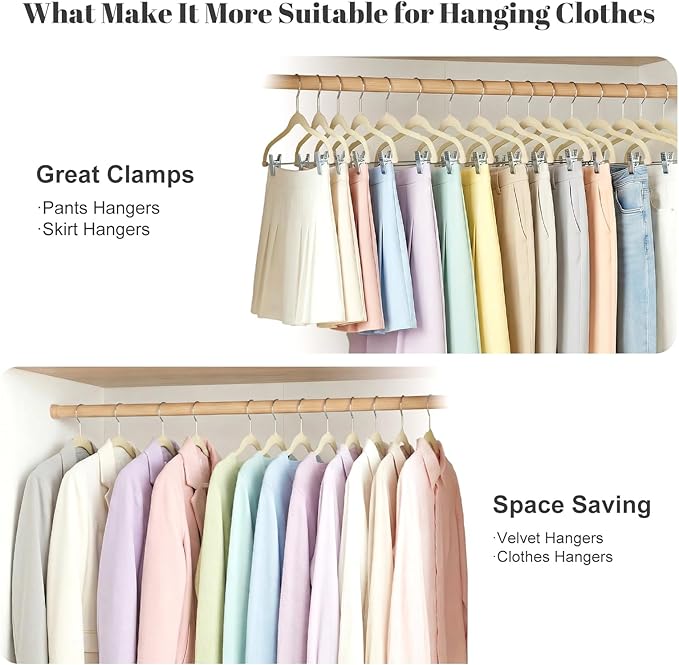 HOUSE DAY Velvet Skirt Hangers 12 Pack, Beige Velvet Pant Hangers with Adjustable Clips, Space Saving Slim Shorts Hanger, Heavy Duty Non Slip Clip Hanger for Pants, Skirts, Shorts
