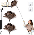 Extendable Ostrich Feather Duster with 19-49 inch Rotatable Stainless Steel Pole, Natural Feather Duster for Ceiling Fan Cobweb Dusting, Reusable Flexible Cleaning Duster(Include 1 Replacement Heads)