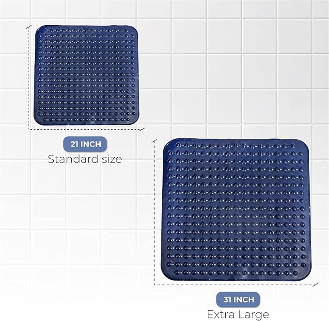 ENKOSI Extra Large Square Non Slip Shower Mat - 31 x 31-inch XL Bathroom Shower Mat - Square Shower Matts for Shower Stall Floors | Secure Suction Cups and Drain Holes (31x31 Pink)