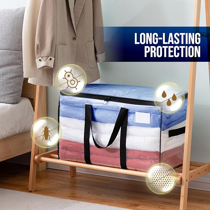 TAILI Extra Large Moving Bags, 12 Pack Clear Heavy Duty Totes for Storage with Visible Window, Wrap Around Handles, Storage Bags for Space Saving, Alternative to Moving Boxes
