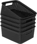 Soddeph Plastic Storage Baskets for Cabinets, Household Pantry Organization with Handle,Organizer Bins for Room,Bathrooms,Under-Sink,Kitchen (Black, S-5PACK)