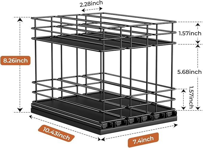 Pull Out Spice Rack Organizer for Cabinet, Slide Out Spice Racks, Easy to Install Spice Cabinet Organizers, 7.4" Wx10.43 Dx8.26 H, 3 Drawers 2 Tiers(Black)