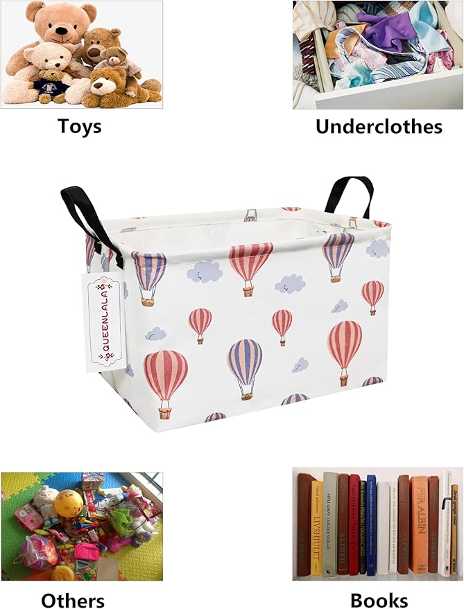 QUEENLALA Rectangular Laundry Hamper/Foldable Nursery Laundry Basket for Organizing/Storage Bin Baskets/Children Toy Office Bedroom/Toy Bin Closet Shelf Baskets（Rec-Color Balloon）