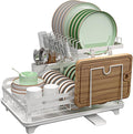 2 Tier Dish Drying Rack Automatic Drainage Board Space-Saving for Kitchen Counter with Cups Holder