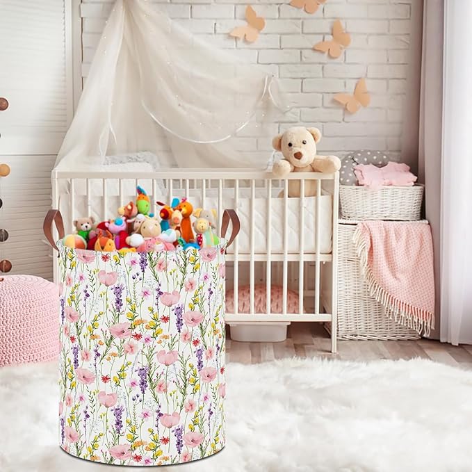 19.7" Laundry Basket,Dirty Clothes Hamper,Waterproof Storage Bin,Room Decor,Gift Baskets,Nursery Hamper(Flowering Shrubs)