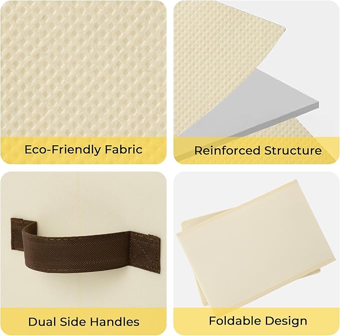 Cupic Cupid Storage Bins Closet, Fabric Closet Organizers and Storage, 4-Pack Baskets for Organizing, Large Storage Boxes with Handles for Clothes and Toys, Beige