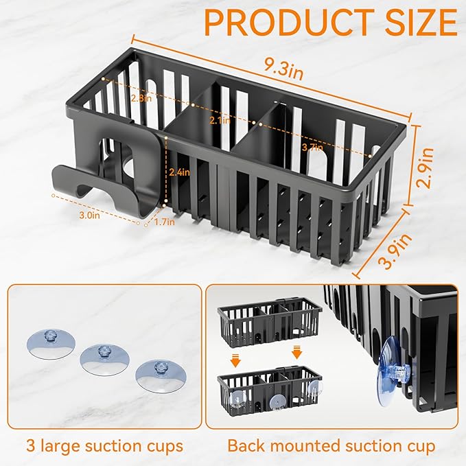 Yieach Black In Sink Sponge Holder for Kitchen Sink Organizer,3-In-1 In Sink Caddy with Suction Cups,Plastic Scrub Brush and Sink Ccrub Holder,New Home Must Haves Sponge Caddy,Dish Soap Rack,Dispenser