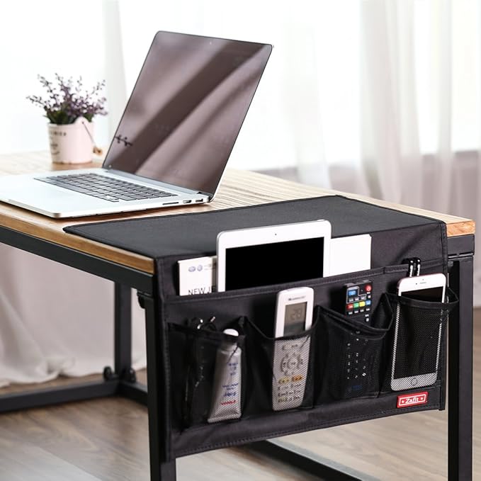 Zafit Bedside Storage Organizer - 6 Pockets, Table Cabinet Caddy for Remotes, Phone, Glasses (Black)