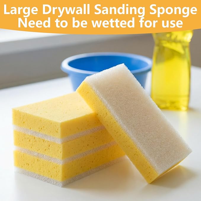 RUBII 8 Pcs Drywall Wet Sanding Sponge, 9 Inch Washable Double Sided Drywall Finishing Sponge, Reusable Drywall Sanding Blocks for Wiping Dust Smoothing Surface