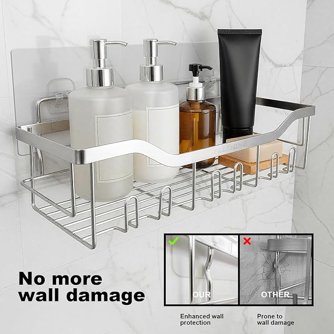 Heavy-Duty Wall Mount Shower Caddy, 66lb Capacity, Transparent, Metal, Square